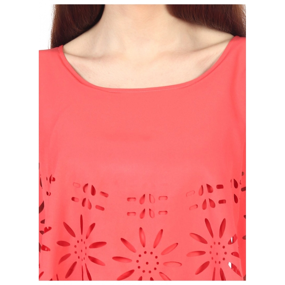 Women's Crepe Solid Sleeveless Full Length Gown(Red) - Image 2