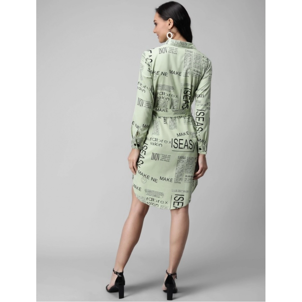 Women's Crepe Paper Print Full Sleeve Short Tops(Lime Green) - Image 5