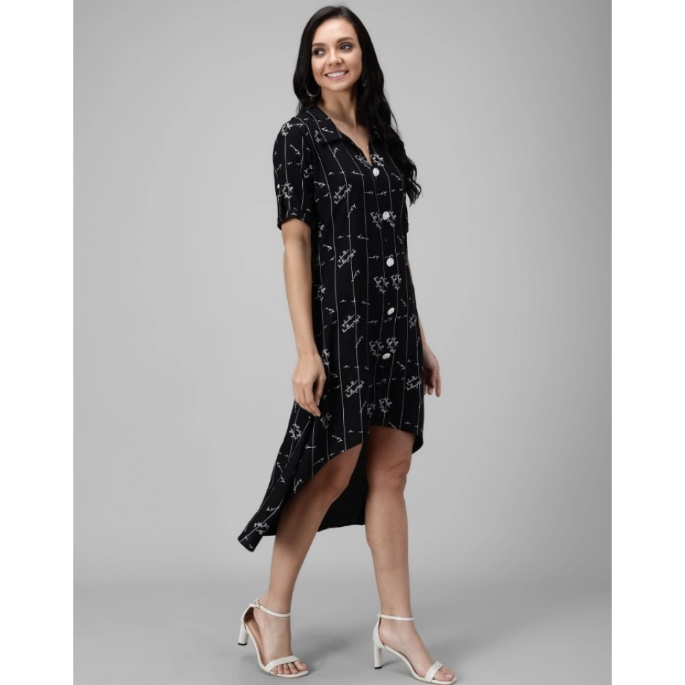 Women's Rayon Printed Half Sleeve Short Tops(Black) - Image 2