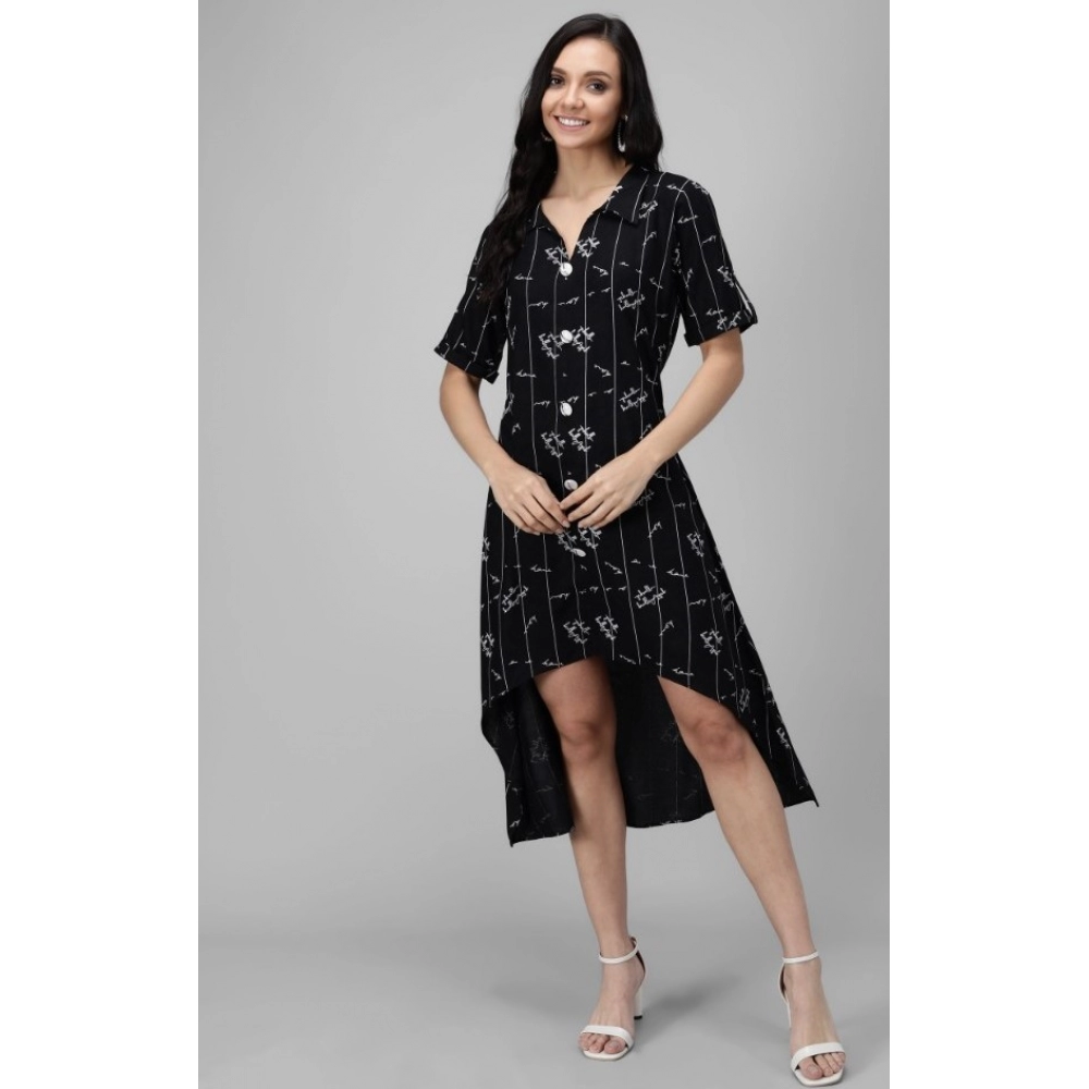 Women's Rayon Printed Half Sleeve Short Tops(Black) - Image 3