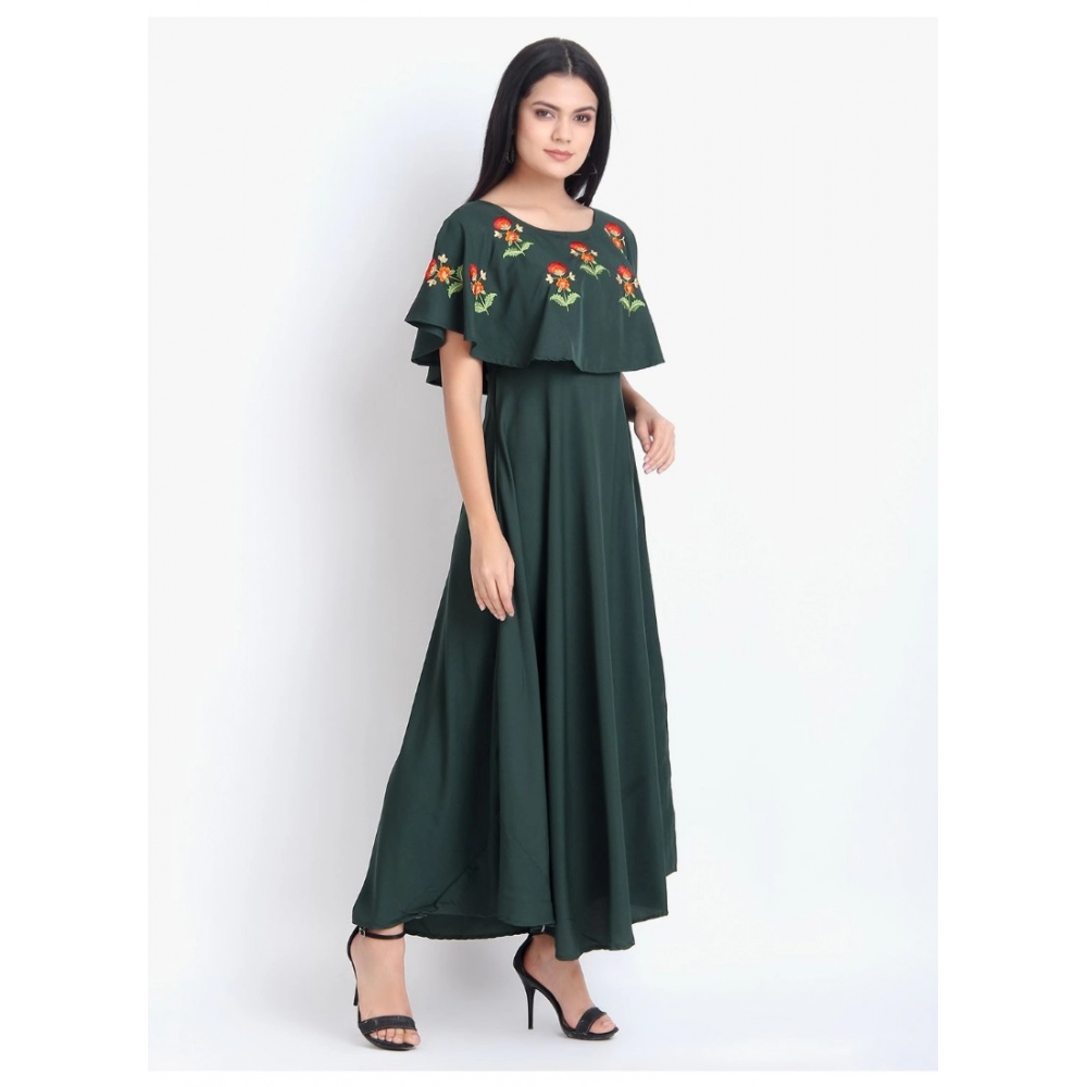 Women's Crepe Embroidery Pattern Sleeveless Full Length Gown(Green) - Image 2