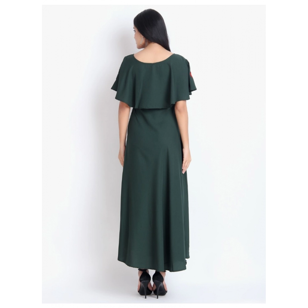 Women's Crepe Embroidery Pattern Sleeveless Full Length Gown(Green) - Image 5