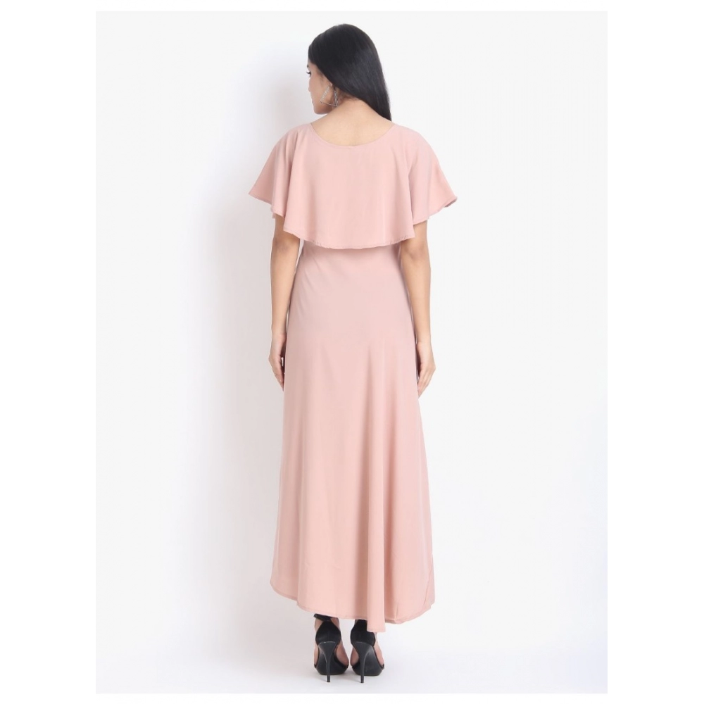 Women's Crepe Embroidery Pattern Sleeveless Full Length Gown(Pink) - Image 5