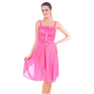 Women's Satin Short Nighty with Sleeve Less(Color: Pink, Neck Type: Square Neck)