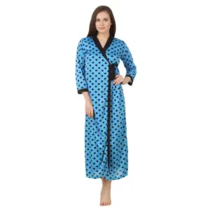 Women's Satin Wrap Gown3 and 4 Sleeve(Color: Turquoise and Black, Neck Type: V Neck)