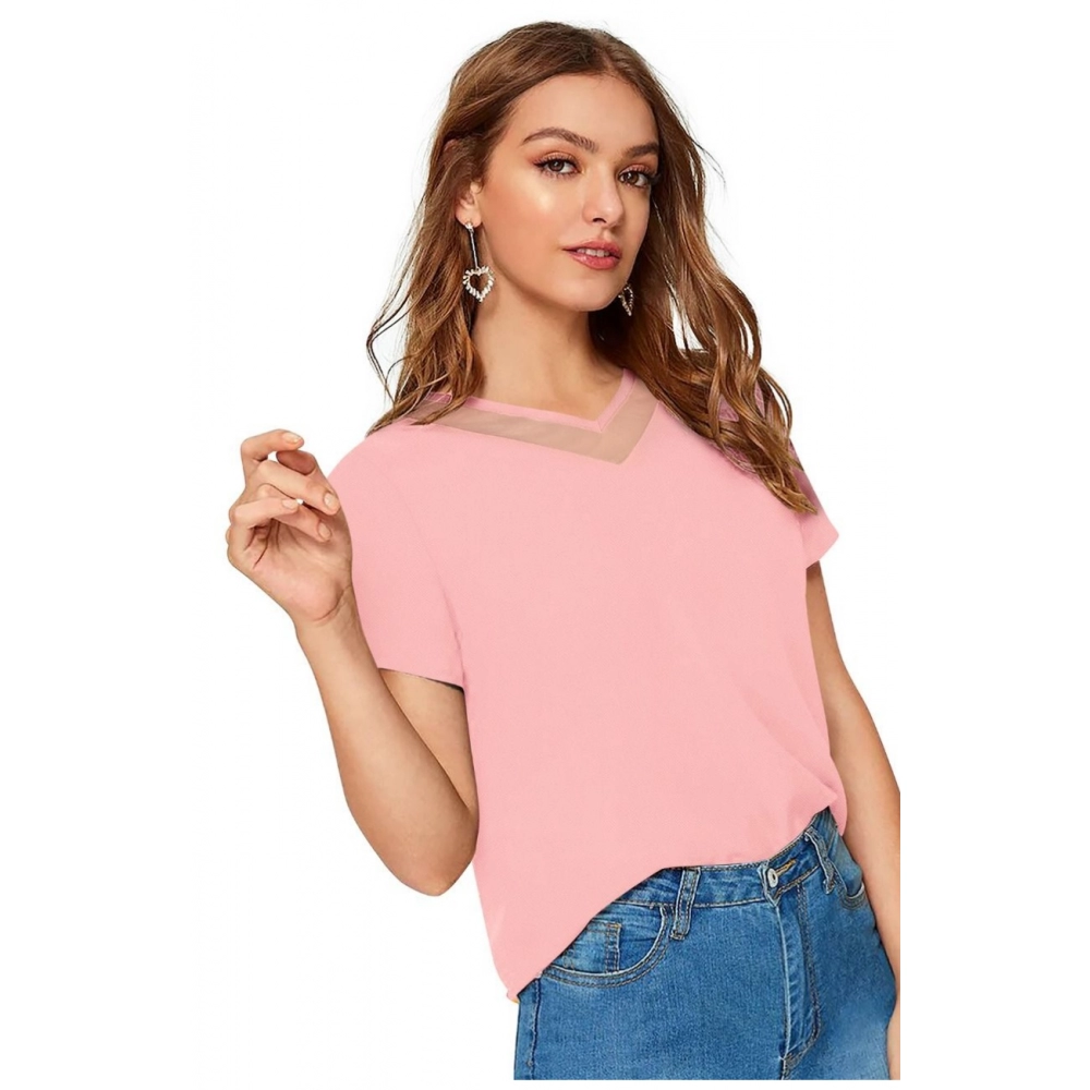 Women's Polyester, Knitting Western Wear T-Shirt (Peach) - Image 3