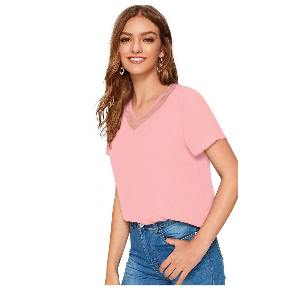 Women's Polyester, Knitting Western Wear T-Shirt (Peach) - Image 4