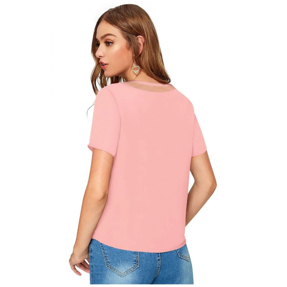 Women's Polyester, Knitting Western Wear T-Shirt (Peach) - Image 2