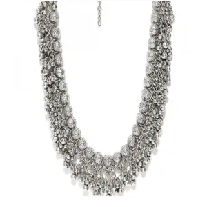 German Silver Ghungroo Beads Designer Choker Necklace (Color: Silver)