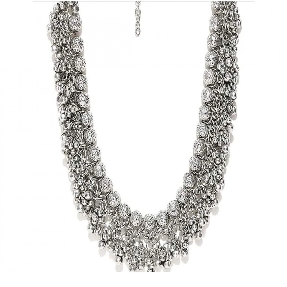 German Silver Ghungroo Beads Designer Choker Necklace (Color: Silver)