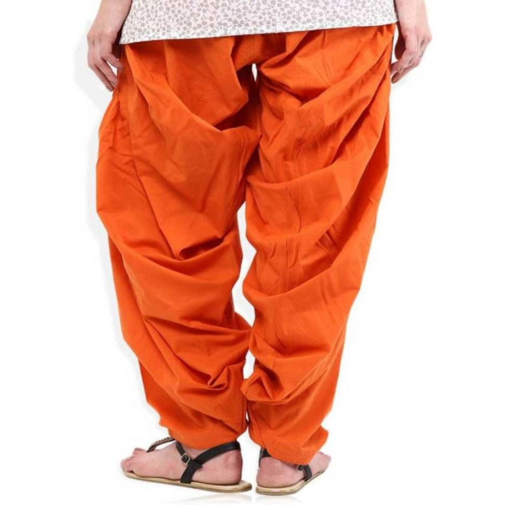 Women's Cotton Solid Patiyala (Color:Orange) - Image 3