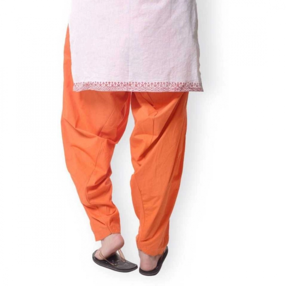 Women's Cotton Solid Patiyala (Color:Orange) - Image 2