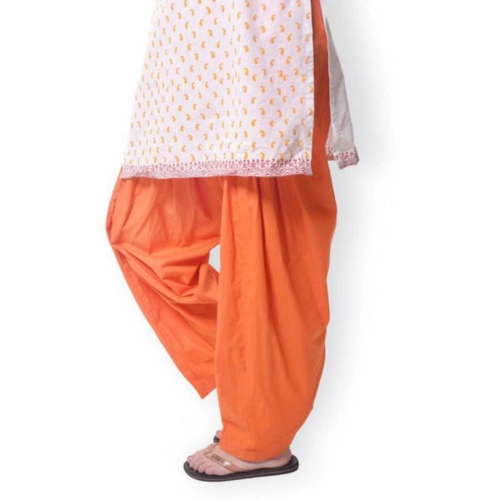 Women's Cotton Solid Patiyala (Color:Orange) - Image 4