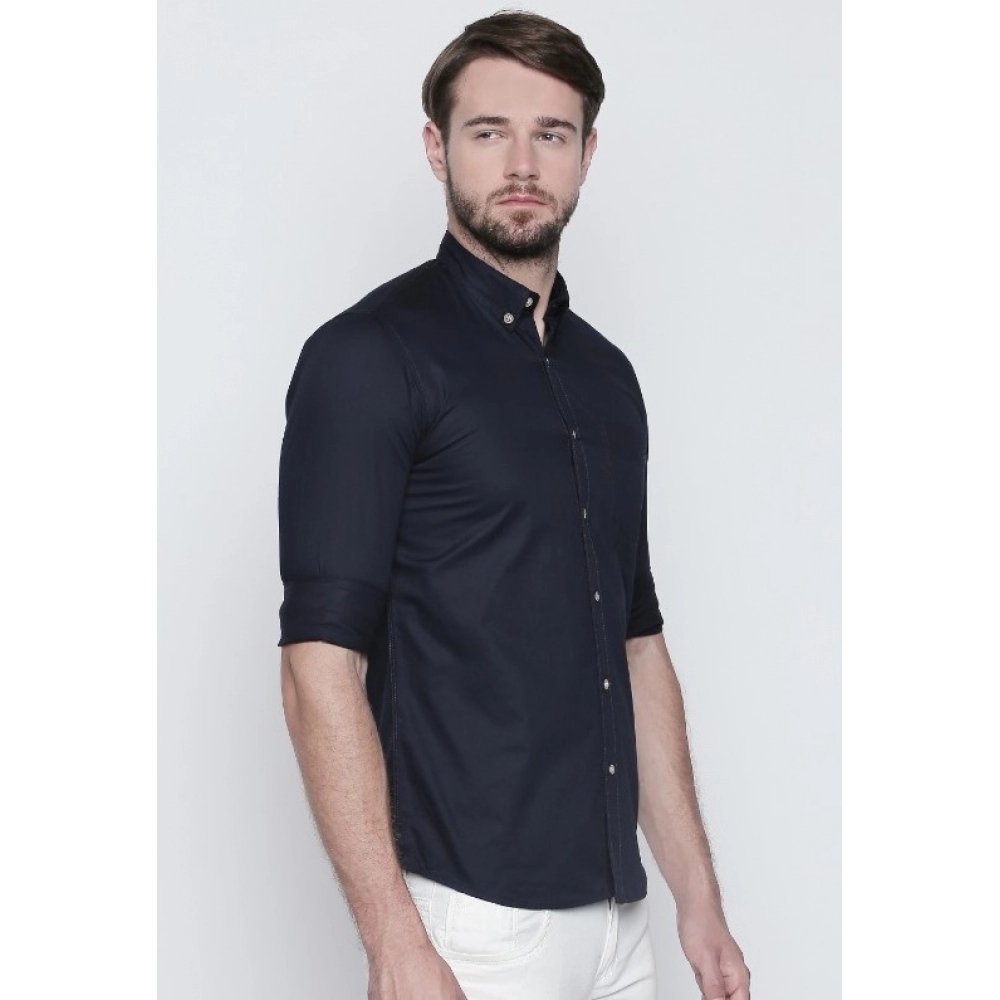 Men's Cotton Slim Fit Casual Shirt (Material: Cotton, (Color:Navy Blue) - Image 3