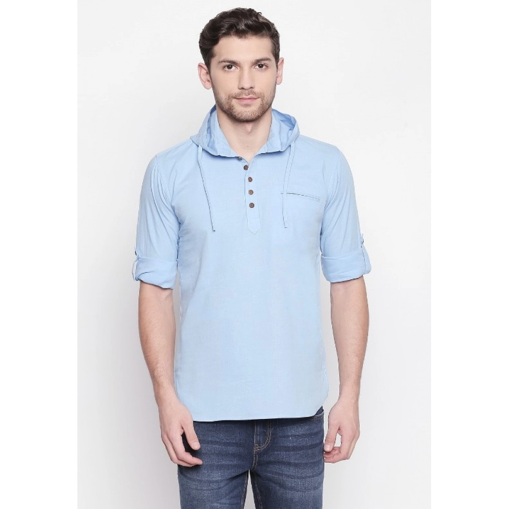 Men's Cotton Casual Short Cross Kurta Shirt (Material: Cotton, (Color:Light Blue) - Image 7
