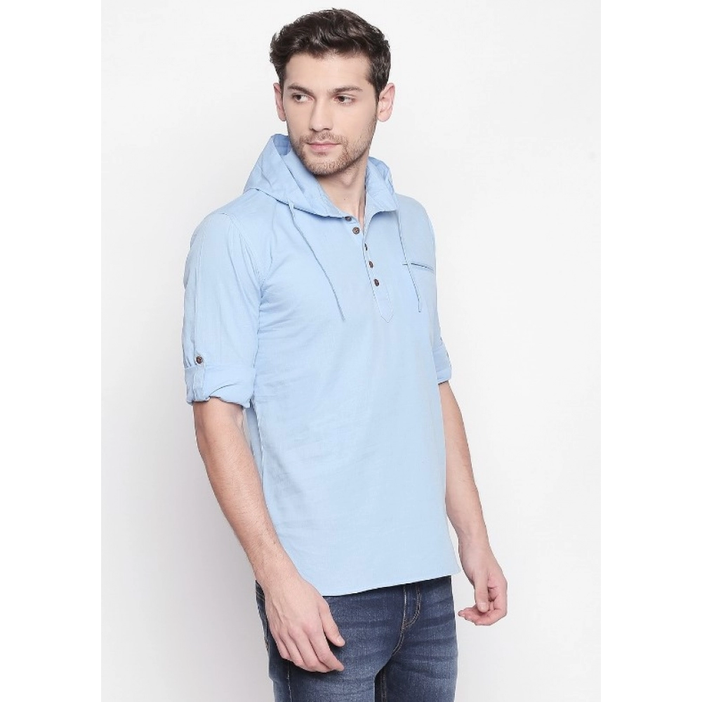 Men's Cotton Casual Short Cross Kurta Shirt (Material: Cotton, (Color:Light Blue) - Image 5