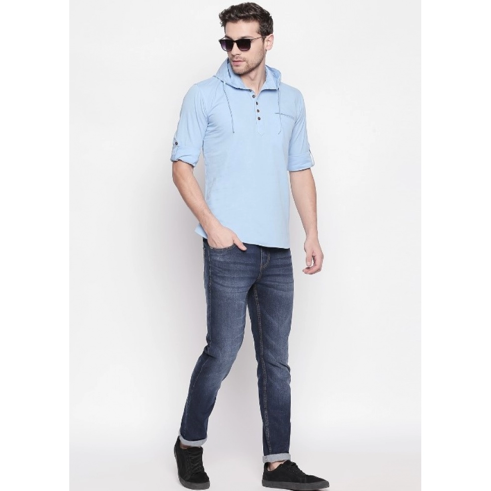 Men's Cotton Casual Short Cross Kurta Shirt (Material: Cotton, (Color:Light Blue) - Image 2