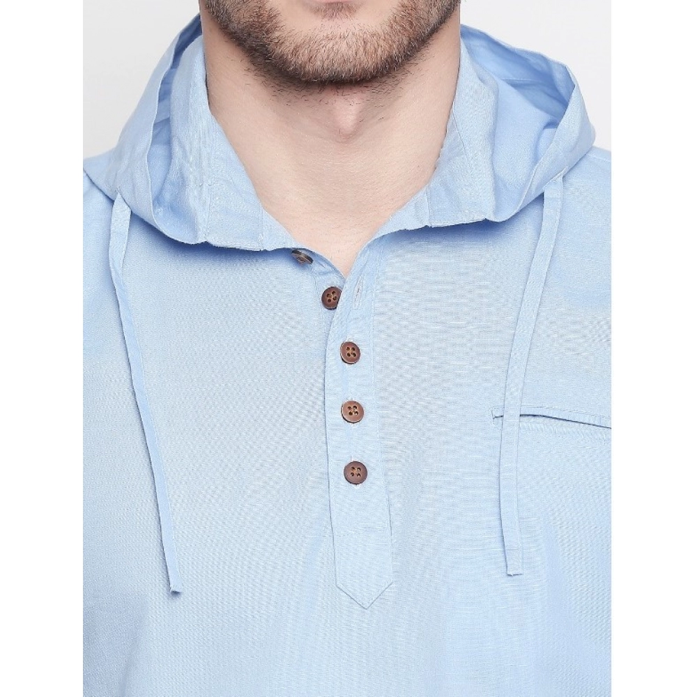 Men's Cotton Casual Short Cross Kurta Shirt (Material: Cotton, (Color:Light Blue) - Image 3