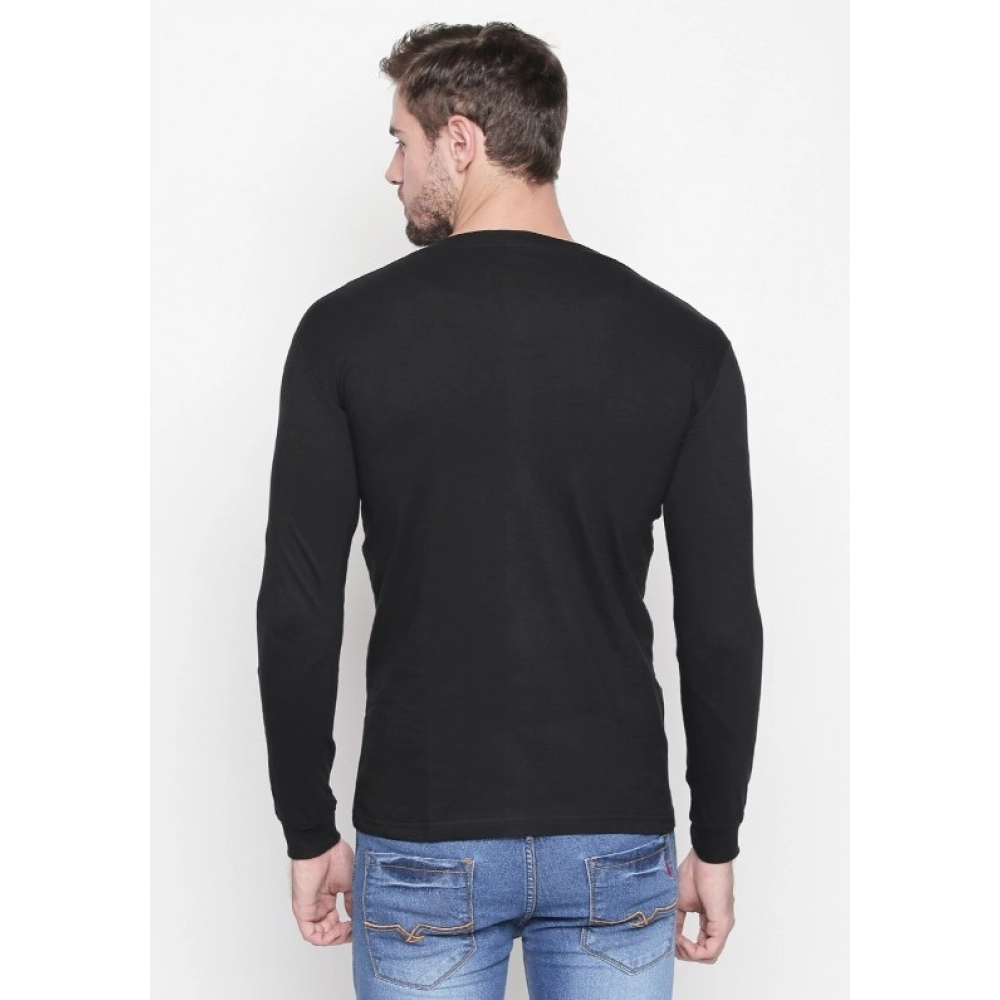 Men's Cotton Slim Fit Full Sleeve T-Shirt (Material: Cotton, (Color:Black) - Image 3