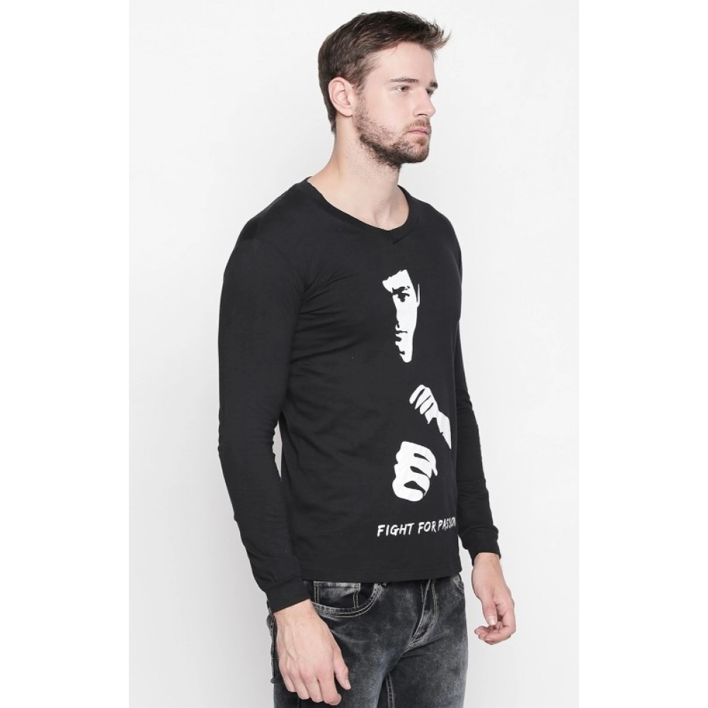 Men's Cotton Slim Fit Full Sleeve T-Shirt (Material: Cotton, (Color:Black) - Image 4