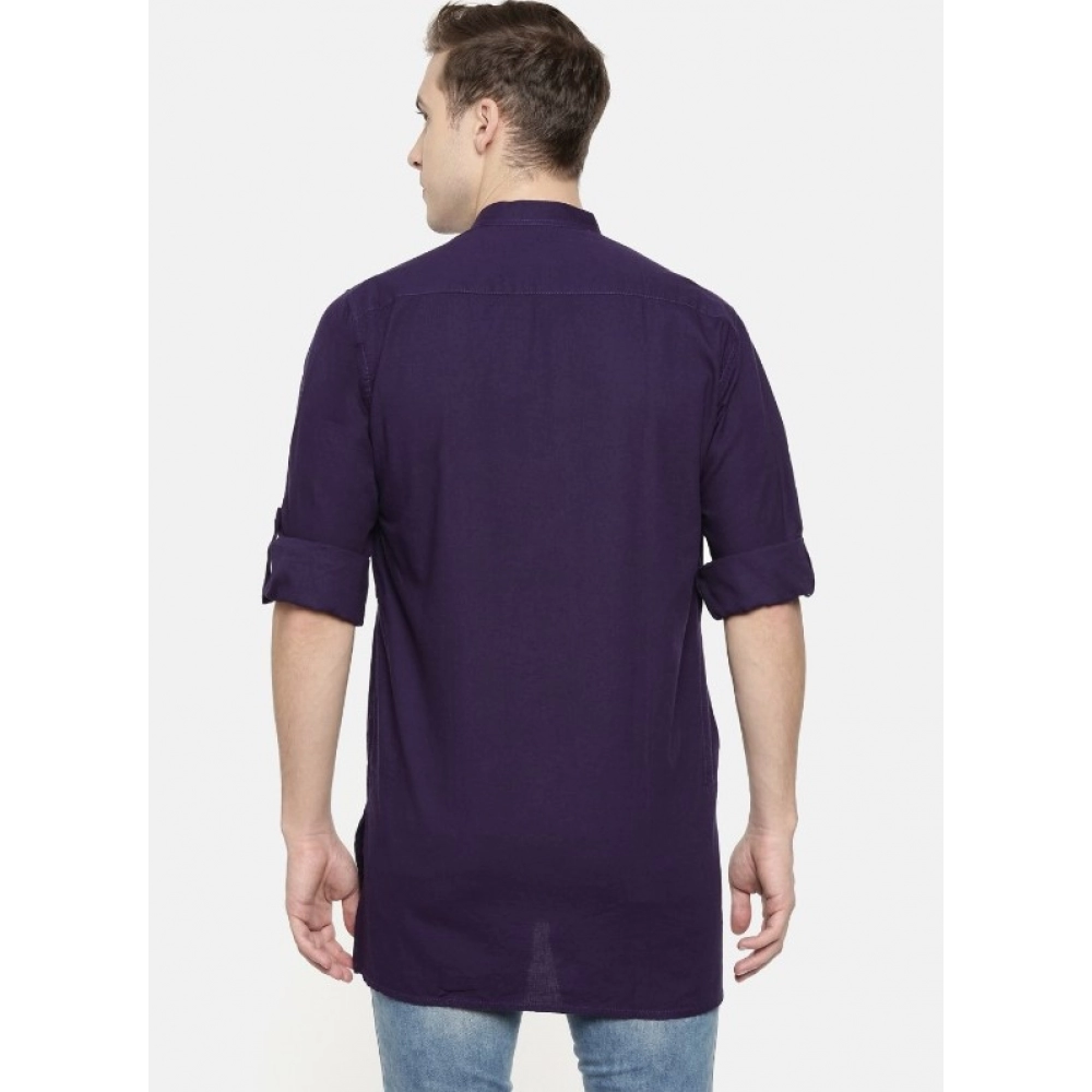 Men's Cotton Men Casual Violet Kurta Shirt (Material: Cotton, (Color:Purple) - Image 2