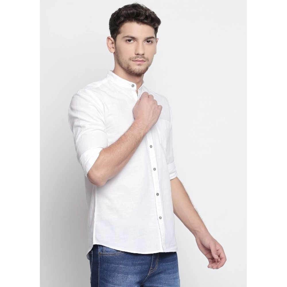 Men's Cotton Slim Fit Casual Shirt (Material: Cotton, (Color:White) - Image 7