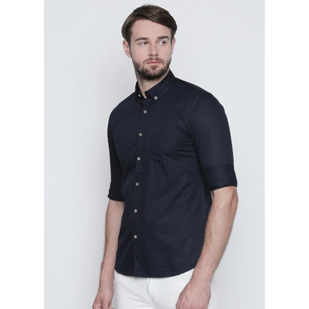 Men's Cotton Slim Fit Casual Shirt (Material: Cotton, (Color:Navy Blue) - Image 4