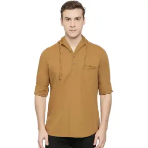 Men's Cotton Casual Short Cross Kurta Shirt (Material: Cotton, (Color:Cream)