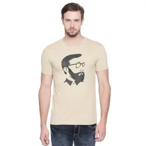 Men's Cotton Slim Fit Half Sleeve T-Shirt (Material: Cotton, (Color:Beige)