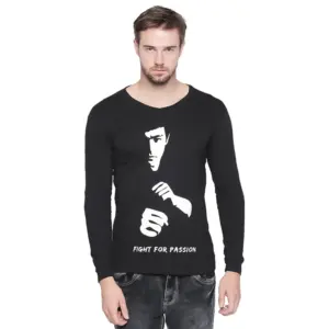 Men's Cotton Slim Fit Full Sleeve T-Shirt (Material: Cotton, (Color:Black)