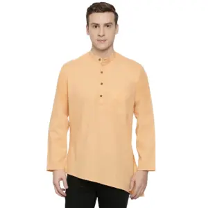 Men's Cotton Casual Short Cross Kurta Shirt (Material: Cotton, (Color:Orange)