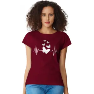 Women's Cotton Western Wear T Shirt (Maroon)
