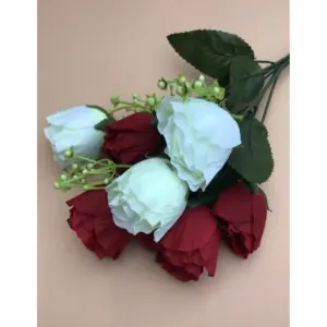 Artificial Rose Flowers Bunch Bouquet Of 7 Roses For Home Decoration (Color: Multi, Material: Silk Polyester)