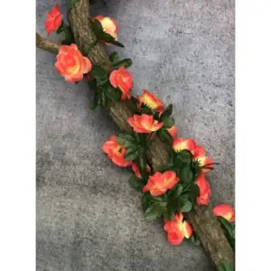 Artificial Orange Rose Vine Flowers Plants Artificial Flower Creeper Hanging Rose For Home Decoration (Color: Orange, Material: Silk Polyester)
