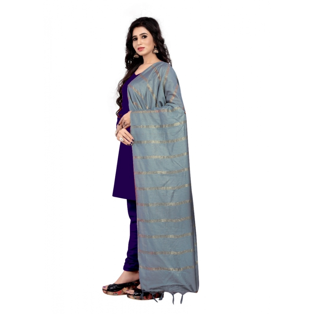 Women's Cotton Jari Woven Work Dupatta (Grey, Length:2-2.4 mtr) - Image 3