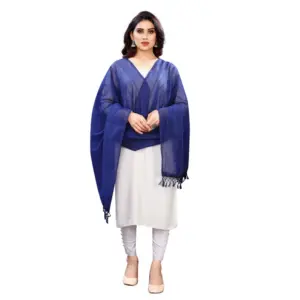Women's Cotton Silk Strips Printed Dupatta (Blue, Length:2-2.4 mtr)