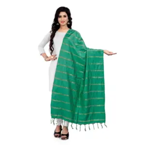 Women's Cotton Jari Woven Work Dupatta (Green, Length:2-2.4 mtr)