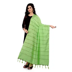 Women's Cotton Jari Woven Work Dupatta (Parrot Green, Length:2-2.4 mtr)