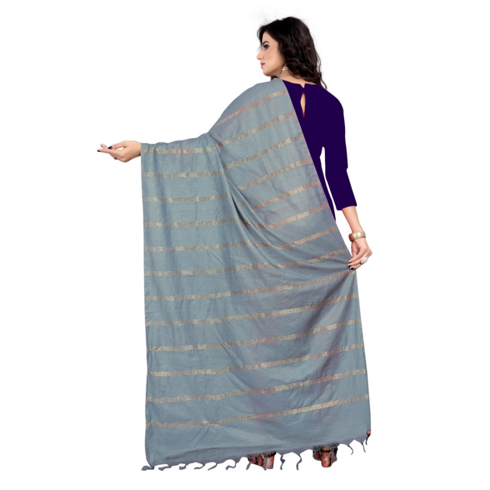 Women's Cotton Jari Woven Work Dupatta (Grey, Length:2-2.4 mtr) - Image 2