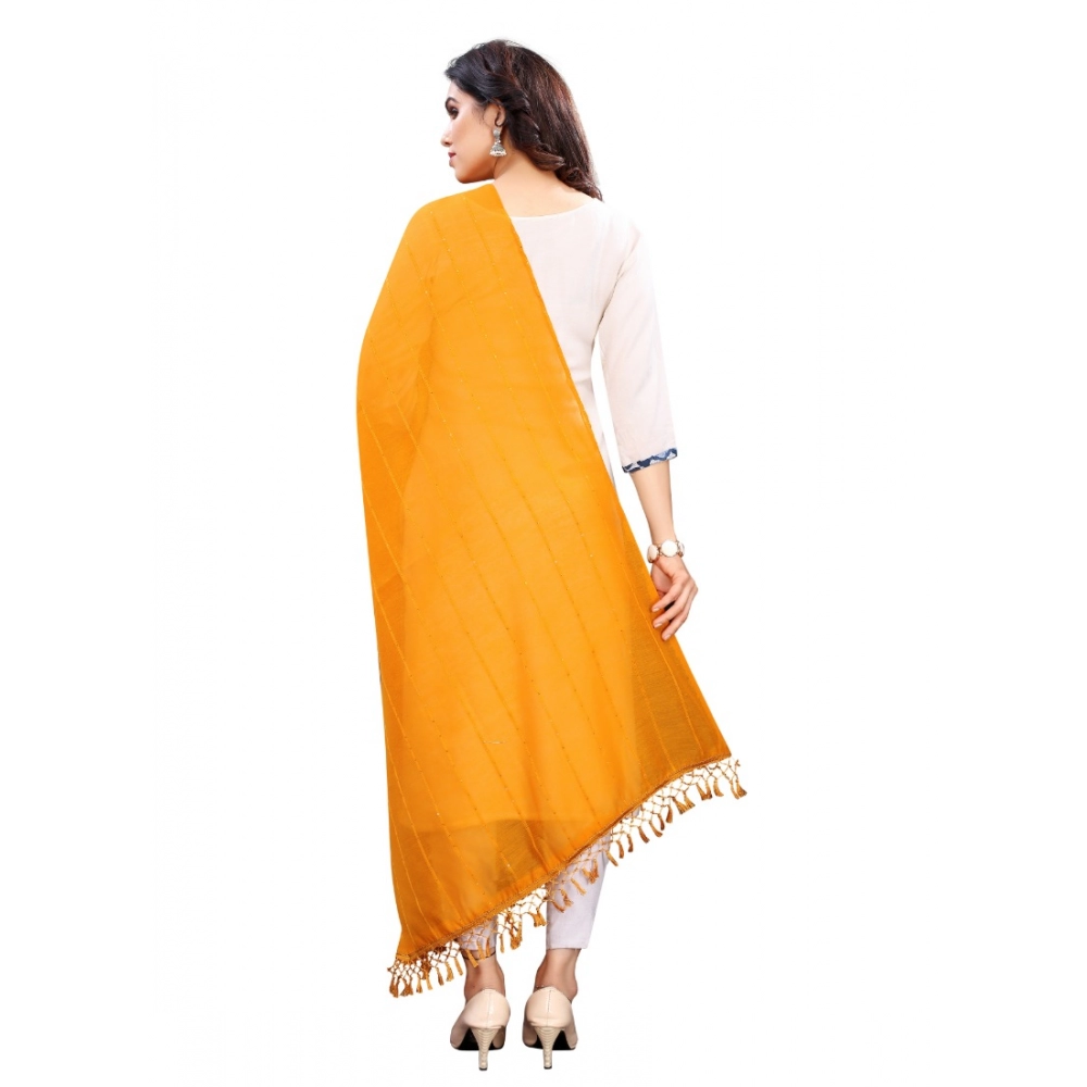Women's Cotton Silk Strips Printed Dupatta (Musterd Yellow, Length:2-2.4 mtr) - Image 3