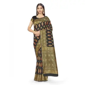 Women's Banarasi Silk Saree With Blouse (Black, 5-6Mtrs)