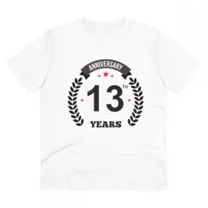 Men's PC Cotton 13th Anniversary Printed T Shirt (Color: White, Thread Count: 180GSM)