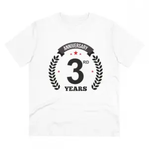 Men's PC Cotton 3rd Anniversary Printed T Shirt (Color: White, Thread Count: 180GSM)