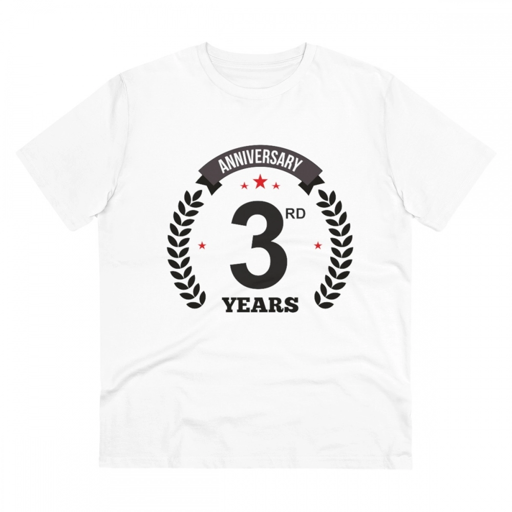 Men's PC Cotton 3rd Anniversary Printed T Shirt (Color: White, Thread Count: 180GSM)