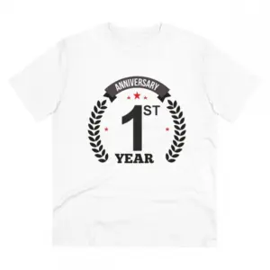 Men's PC Cotton 1st Anniversary Printed T Shirt (Color: White, Thread Count: 180GSM)