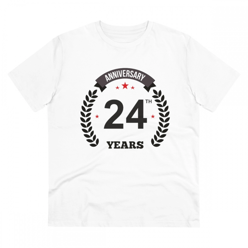 Men's PC Cotton 24th Anniversary Printed T Shirt (Color: White, Thread Count: 180GSM)