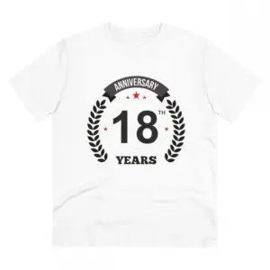 Men's PC Cotton 18th Anniversary Printed T Shirt (Color: White, Thread Count: 180GSM)