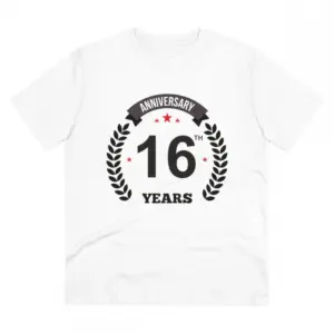 Men's PC Cotton 16th Anniversary Printed T Shirt (Color: White, Thread Count: 180GSM)