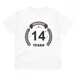 Men's PC Cotton 14th Anniversary Printed T Shirt (Color: White, Thread Count: 180GSM)