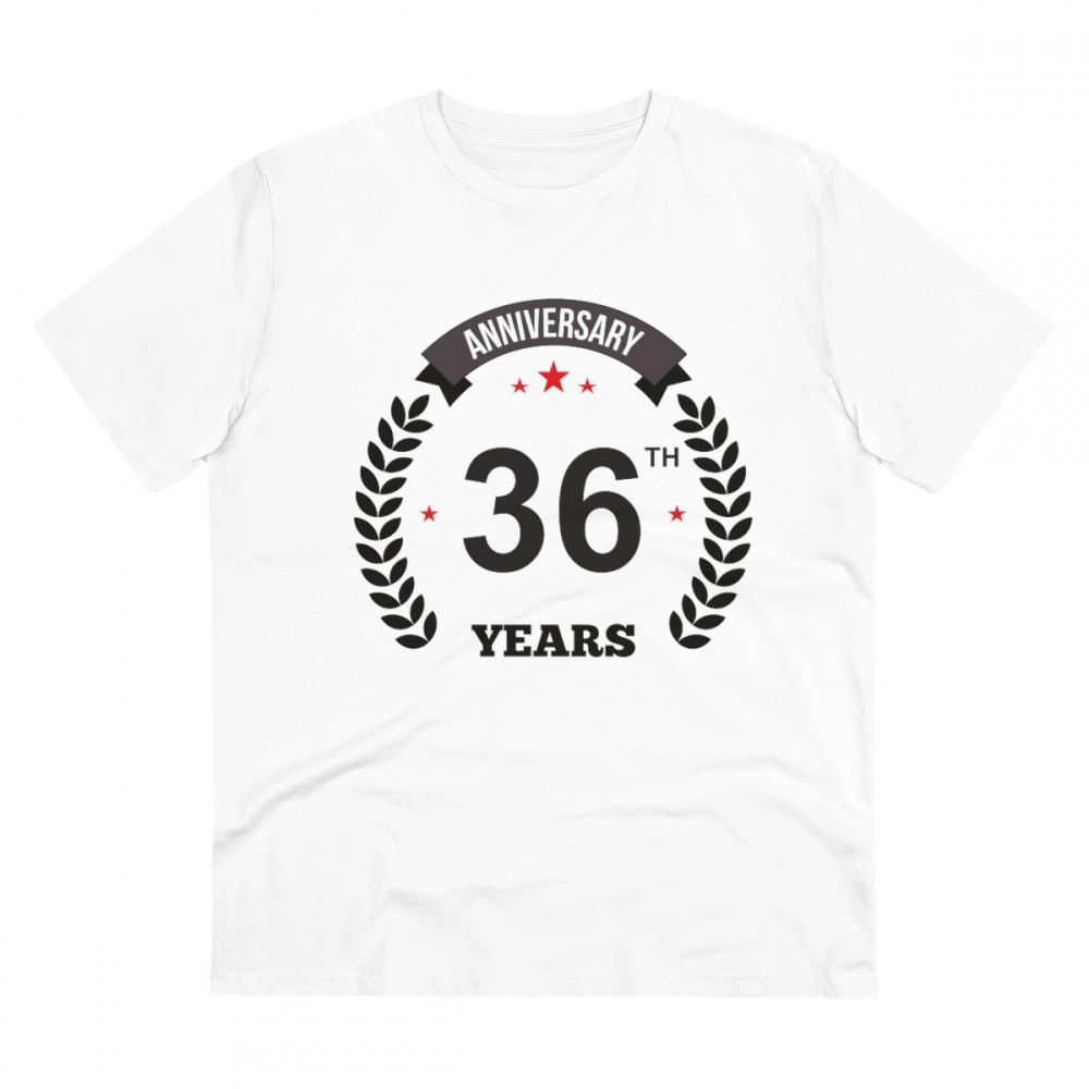 Men's PC Cotton 36th Anniversary Printed T Shirt (Color: White, Thread Count: 180GSM)